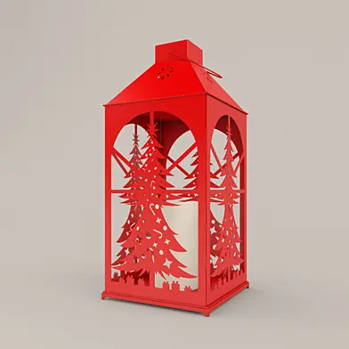 Red Flameless Candle Lantern - Christmas Tree Cut Out