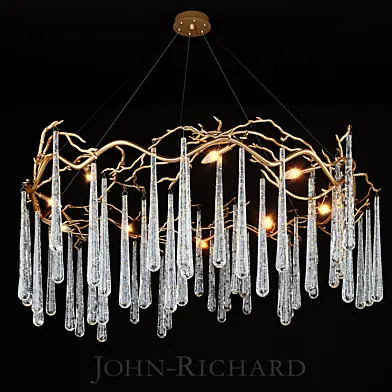 John Richard Brass and Glass Teardrop Eight-Light Chandelier
