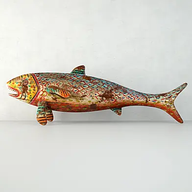 Vintage Painted Wood Fish