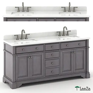 72"Double sink wooden vanity with Alpine Mist top