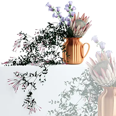 Flowers in copper pitcher