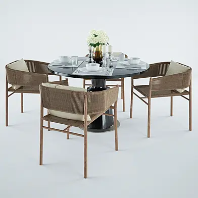 Ethimo Kilt Dining Armchair & Holly Hunt Peso Table