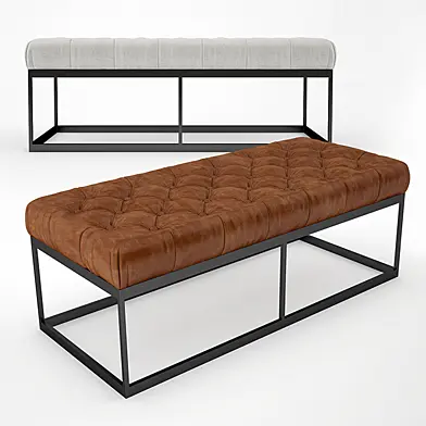 50" Tufted Leather & Metal Bench