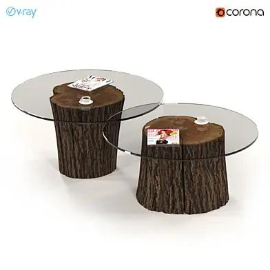 Стеклянные столики из пней.