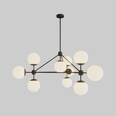 Modo chandelier black and white glass 10 globes designed by jason miller