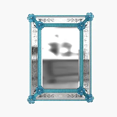 Murano Venetian Blue Floral Etched Wall Mirror