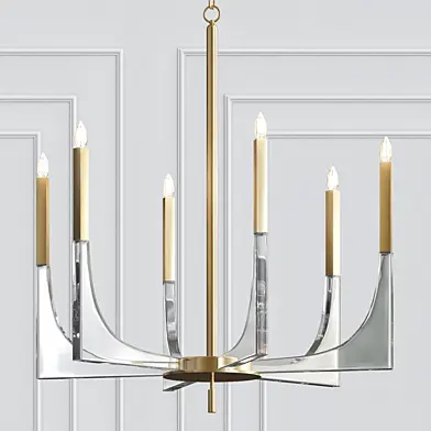 Acrylic Brass Finish Chandelier, 6 Lights