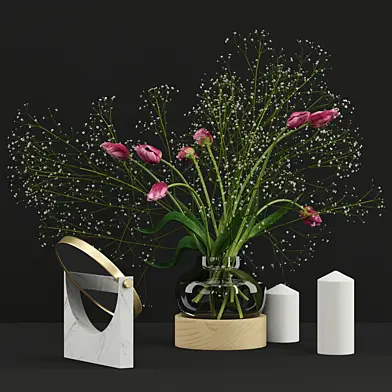Pink tulips and Gypsophila set