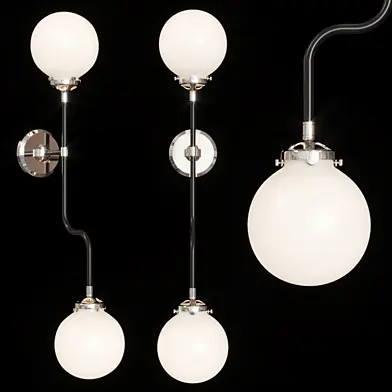 Restoration Hardware BISTRO GLOBE MILK GLASS GRAND DOUBLE BATH SCONCE Nickel and Black
