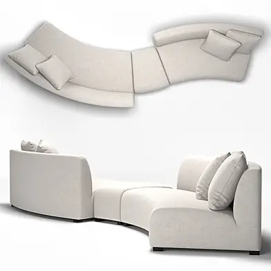 Zoe Modern Classic Curved 2 Sofa & Pouf