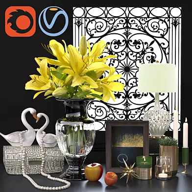 Classic decorative set yellow lily and swan statue