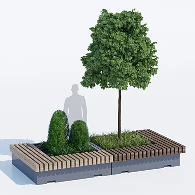 Big green benches tree