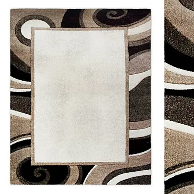 Bazaar Wavy Border Cream-Brown Indoor Area Rug