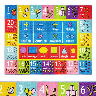 Multi-Color Kids Math Symbols Numbers Area Rug