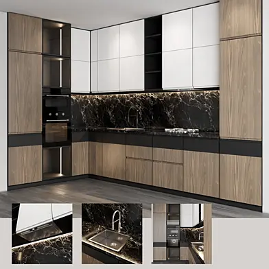 Modern kitchen with wood facades