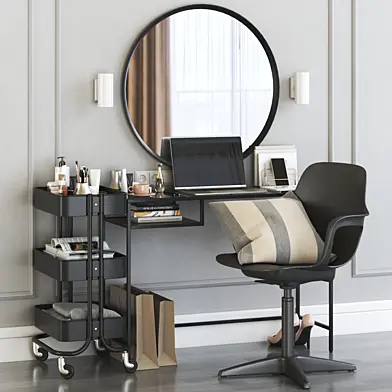 IKEA VITTSJO dressing table with ODGER chair and RASKOG cart