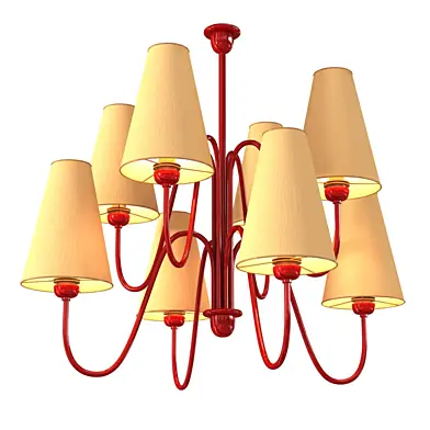 Custom made 8 lamp chandelier with red frame