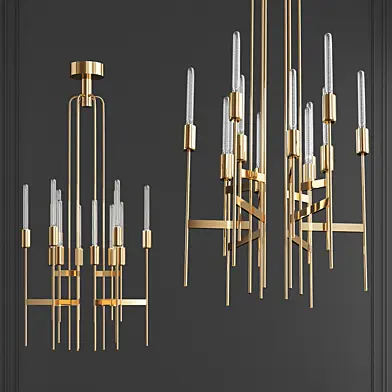 Century Modern brass 12-lights Chandelier by Gaetano Sciolari