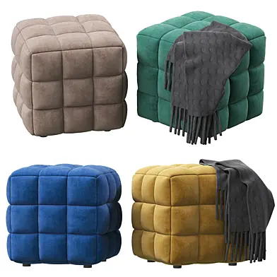 BLUE VELVET TUFTED CUBE FOOTSTOOL OTTOMAN