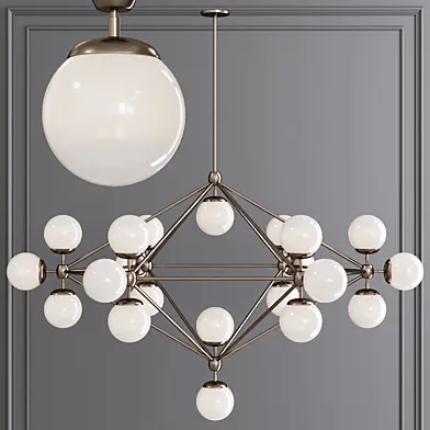 Modo 6 Sided Chandelier 21 Globes Bronze and Cream Glass