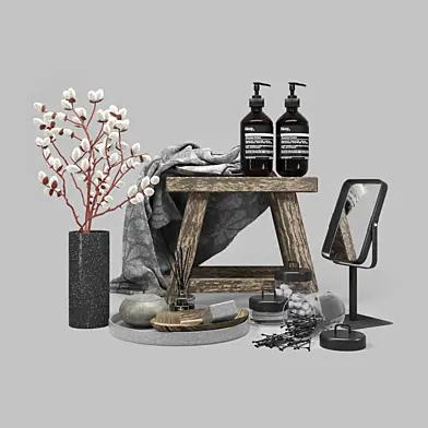 Aesop set bathroom with cotton flower