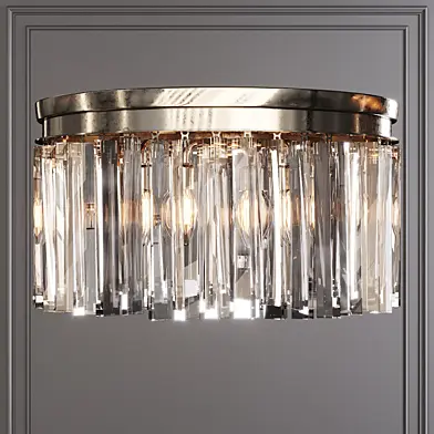 Restoration Hardware 1920S ODEON RHYS CLEAR GLASS PRISM ROUND FLUSHMOUNT 20 Nickel