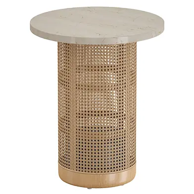 Круглый Журнальный столик Vernet Travertine Cane End Table (Crate and Barrel)
