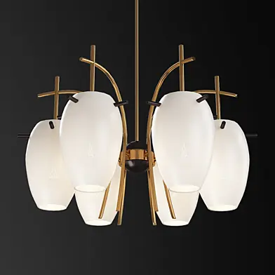 Mid-Century Italian Glass and Brass Chandelier from Stilnovo