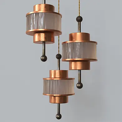 Hollywood Regency brass triple pendant chandelier