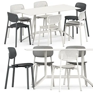 Colander chair and padded chair and Elephant table by Kristalia