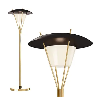 Black Enameled Steel & Brass Floor Lamp by Gerald Thurston for Lightolier