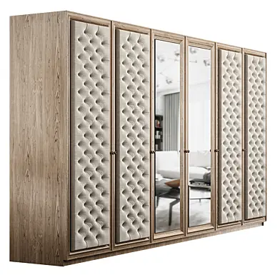 Large 6 Door Button Upholstered Fitted Wardrobe