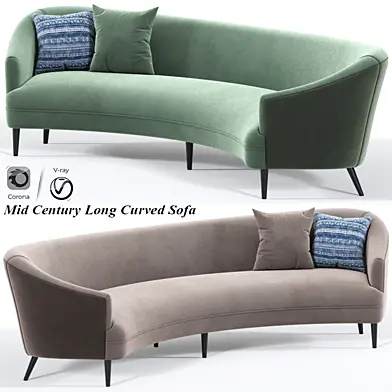 Mid Century Long Curved Sofa