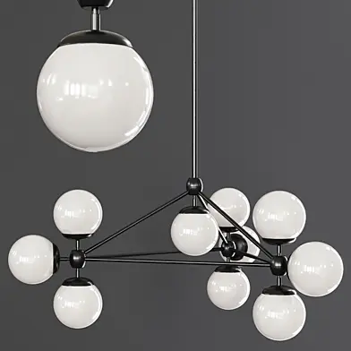 Modo 3 Sided Chandelier 10 Globes Black and Cream Glass
