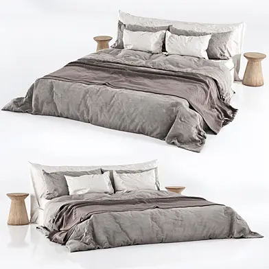 Cozy Bed with Linen Bedding