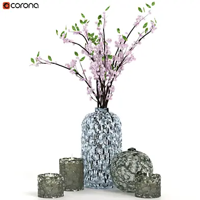 Decorative Set Vol 11 Glass Vase Candle and Bouquet