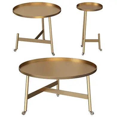 Stylish Gold Coffee Table Medium Round Rolling