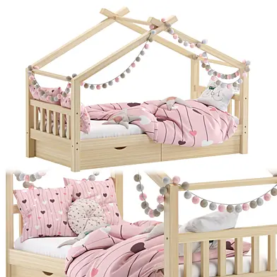 House bed VigVam Ekomebel/Кровать-домик "ВигВам" с ящиками (90х200 см) Массив сосны