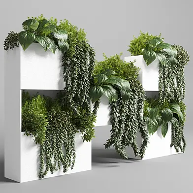 Collection Indoor plant-plant stand white concrete vase set 05