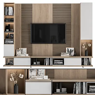 TV Wall White and Wood - Set 14