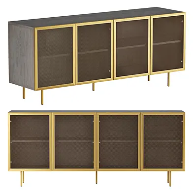 CB2 Trace Brass Wire Mesh Cabinet Credenza
