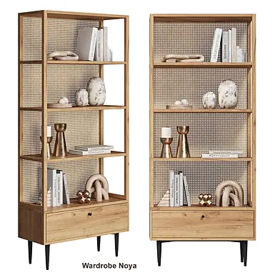 Шкаф книжный из дуба и плетеного ротанга, Noya La Redoute