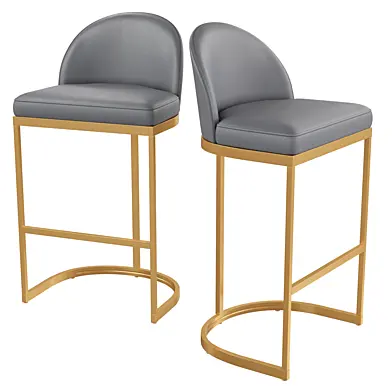 Gray PU Leather Upholstered Bar Stool in Gold