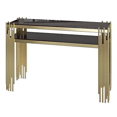 Black Luxury Faux Marble Narrow Console Table Rectangle Stainless Steel in Gold