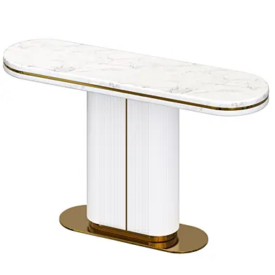 Modern White Narrow Console Table with Marble Top & MDF Base