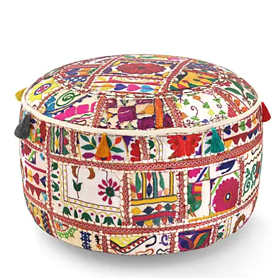 Beaded Embroidered Tassel Pouf