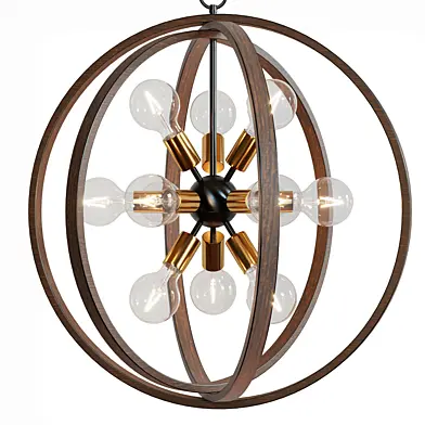 Stedman  Wide Light Gold and Wood Sputnik Orb Chandelier