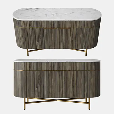 Piano Mango Wood and Marble Large Sideboard