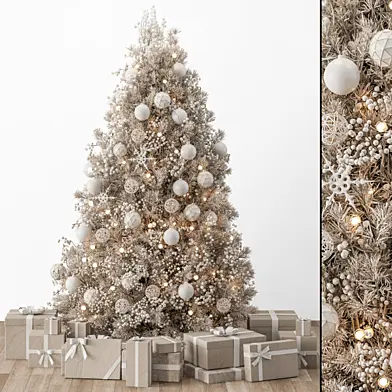 Christmas Decoration 34 - Christmas White and Cream Tree with Gift