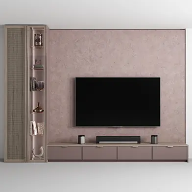 TV Consol " Wood Grid and Pink Concret "